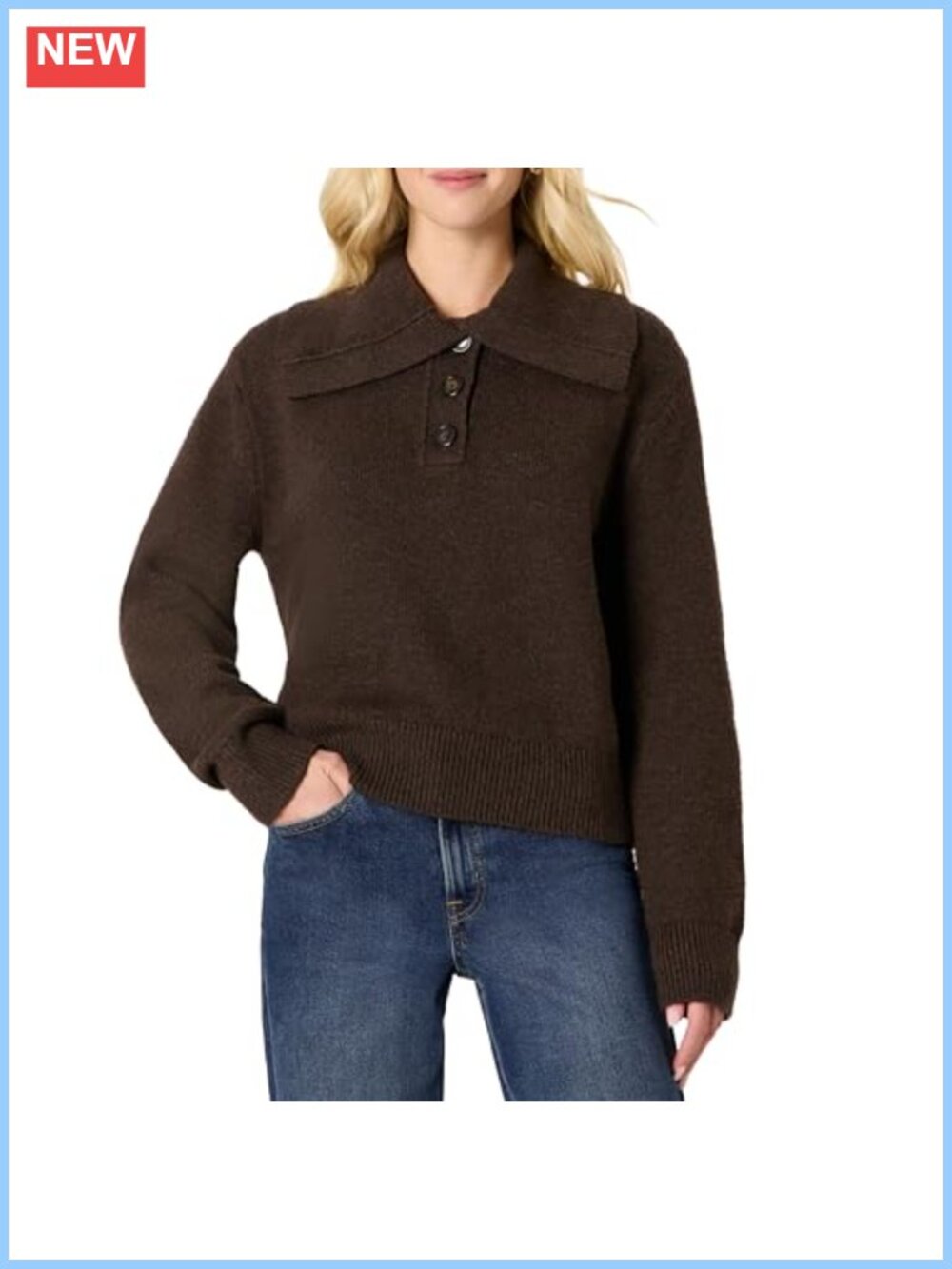 Women's Relaxed Fit Button Collar Ribbed Cotton Blend Sweater Pullover